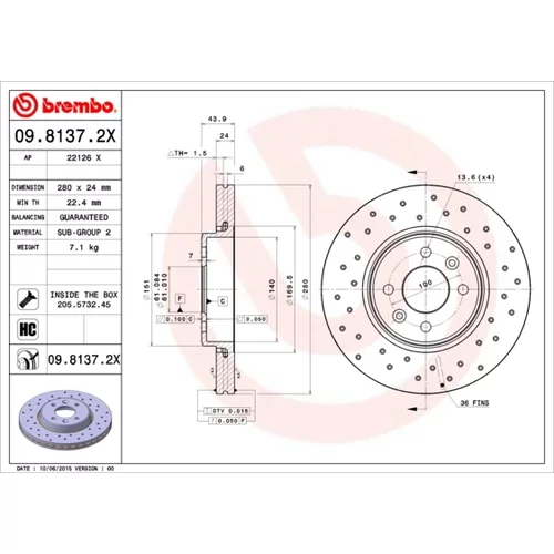 Brzdový kotúč BREMBO 09.8137.2X