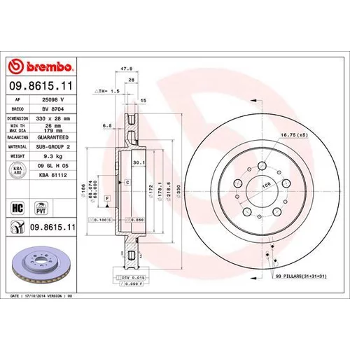 Brzdový kotúč BREMBO 09.8615.11