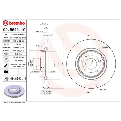 Brzdový kotúč BREMBO 09.8642.10