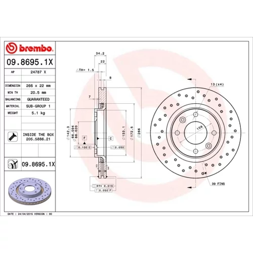 Brzdový kotúč BREMBO 09.8695.1X