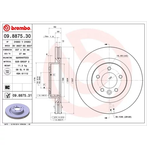 Brzdový kotúč BREMBO 09.8875.31