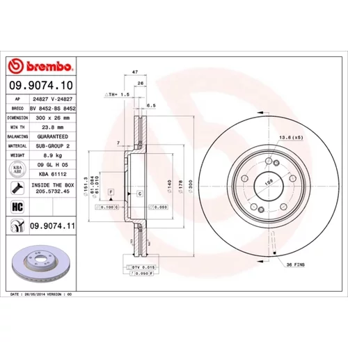 Brzdový kotúč BREMBO 09.9074.11