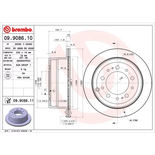 Brzdový kotúč BREMBO 09.9086.11