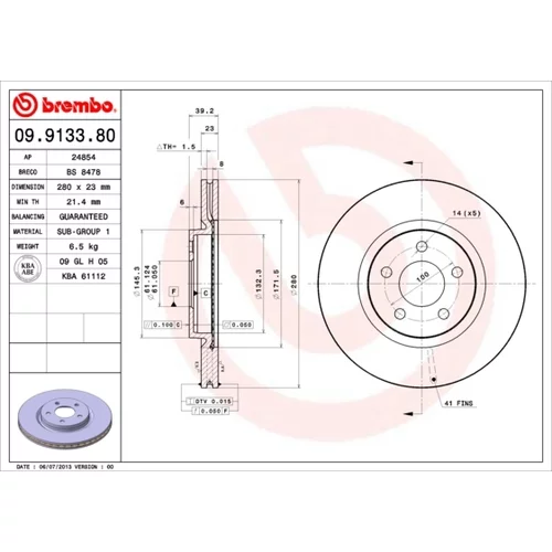 Brzdový kotúč BREMBO 09.9133.81