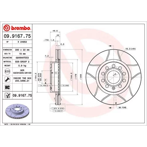 Brzdový kotúč BREMBO 09.9167.75