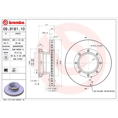 Brzdový kotúč BREMBO 09.9181.10