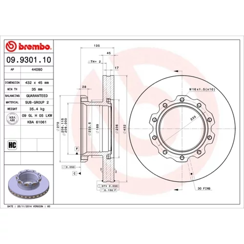 Brzdový kotúč BREMBO 09.9301.10