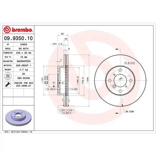 Brzdový kotúč BREMBO 09.9350.10