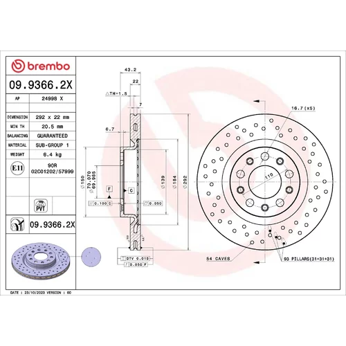 Brzdový kotúč BREMBO 09.9366.2X