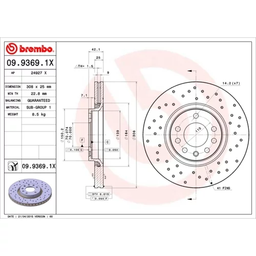 Brzdový kotúč BREMBO 09.9369.1X