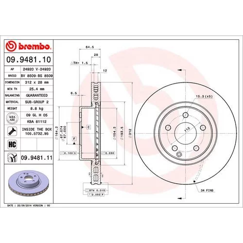 Brzdový kotúč BREMBO 09.9481.11