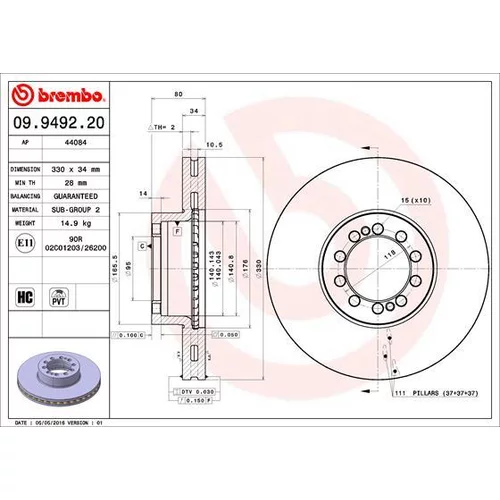 Brzdový kotúč BREMBO 09.9492.20