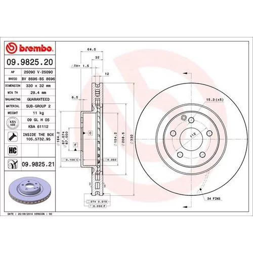 Brzdový kotúč BREMBO 09.9825.21