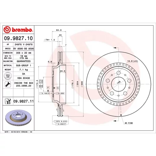 Brzdový kotúč BREMBO 09.9827.11