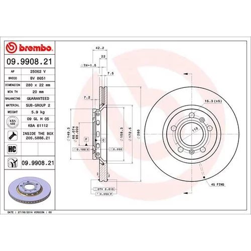 Brzdový kotúč BREMBO 09.9908.21