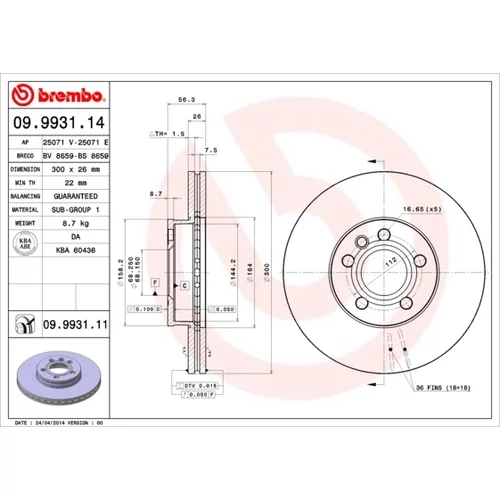 Brzdový kotúč BREMBO 09.9931.11