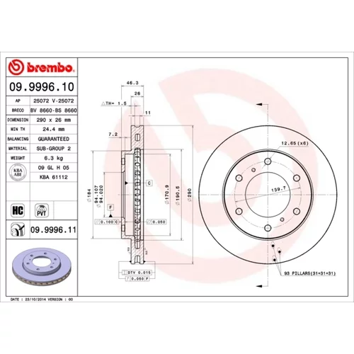 Brzdový kotúč BREMBO 09.9996.11