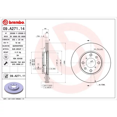 Brzdový kotúč BREMBO 09.A271.11