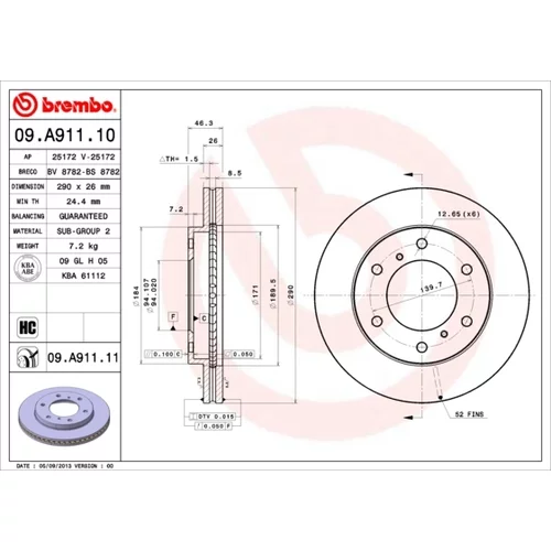 Brzdový kotúč BREMBO 09.A911.11