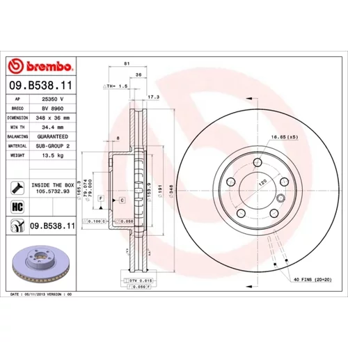 Brzdový kotúč BREMBO 09.B538.11