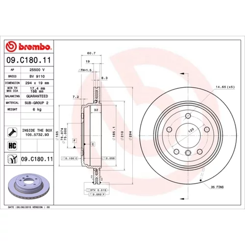 Brzdový kotúč BREMBO 09.C180.11