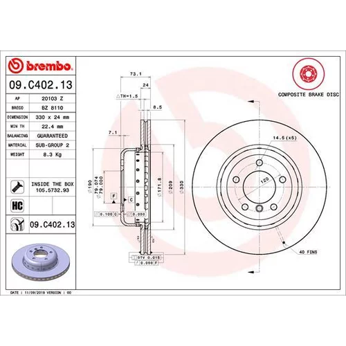 Brzdový kotúč BREMBO 09.C402.13