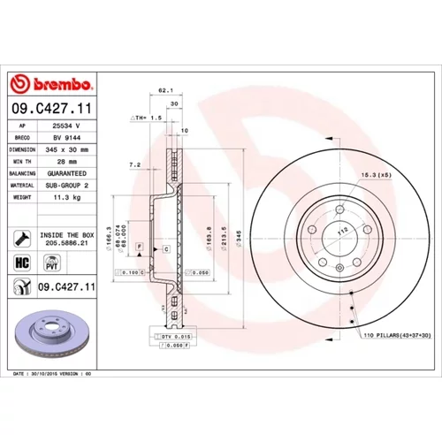 Brzdový kotúč BREMBO 09.C427.11