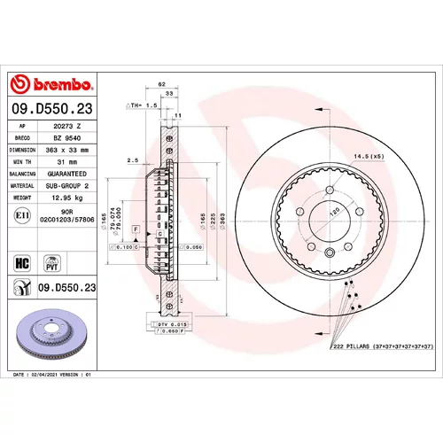 Brzdový kotúč BREMBO 09.D550.23