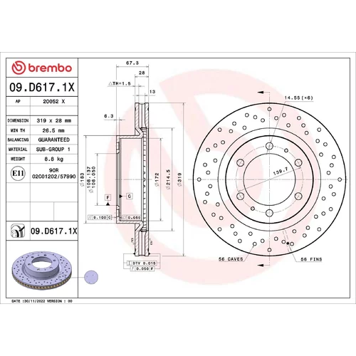 Brzdový kotúč BREMBO 09.D617.1X