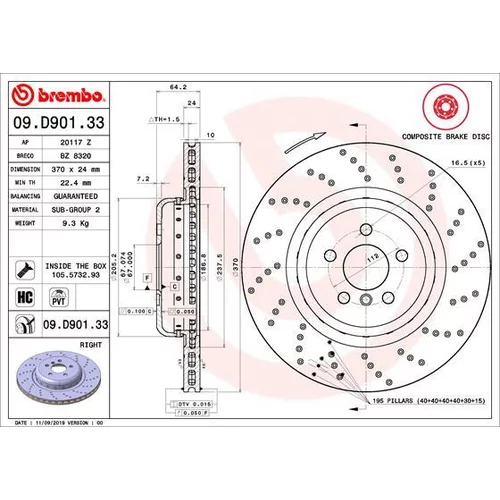 Brzdový kotúč 09.D901.33 /BREMBO/