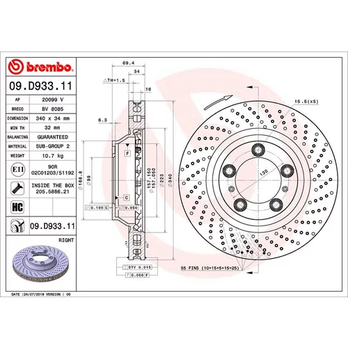 Brzdový kotúč BREMBO 09.D933.11