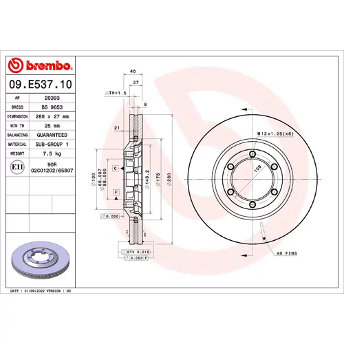 Brzdový kotúč BREMBO 09.E537.10