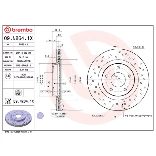 Brzdový kotúč BREMBO 09.N264.1X