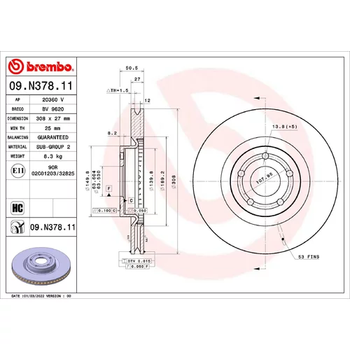 Brzdový kotúč BREMBO 09.N378.11