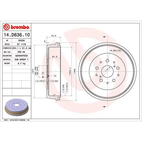 Brzdový bubon BREMBO 14.D636.10