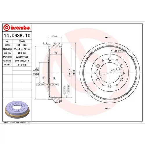 Brzdový bubon BREMBO 14.D638.10