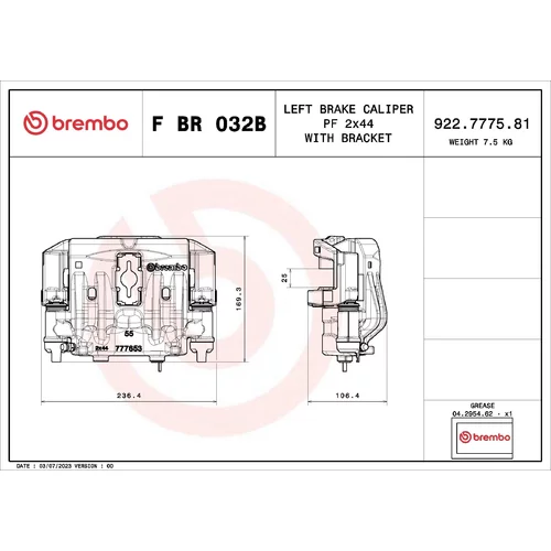 Brzdový strmeň BREMBO F BR 032B - obr. 1