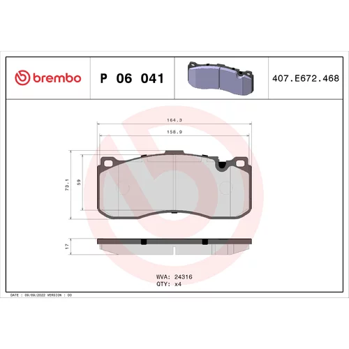 Sada brzdových platničiek kotúčovej brzdy P 06 041 /BREMBO/