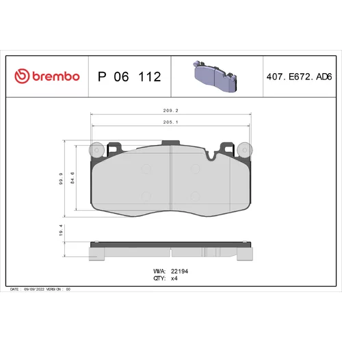 Sada brzdových platničiek kotúčovej brzdy BREMBO P 06 112