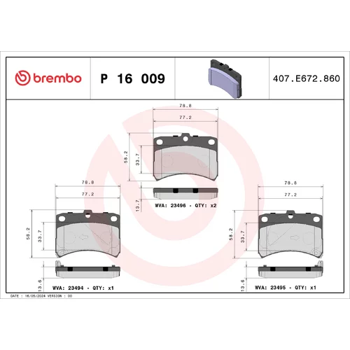 Sada brzdových platničiek kotúčovej brzdy BREMBO P 16 009