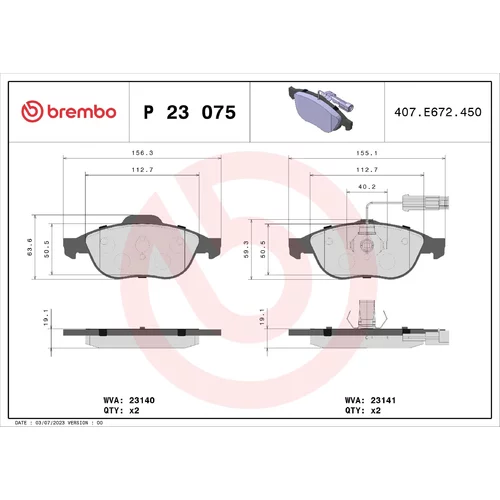 Sada brzdových platničiek kotúčovej brzdy BREMBO P 23 075