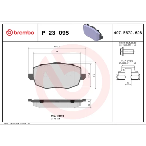 Sada brzdových platničiek kotúčovej brzdy BREMBO P 23 095