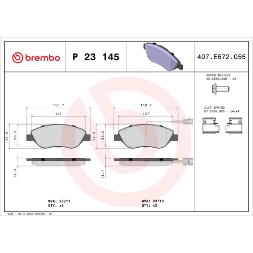 Sada brzdových platničiek kotúčovej brzdy BREMBO P 23 145