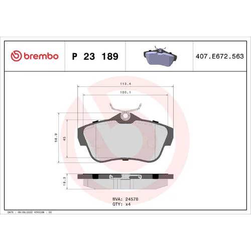 Sada brzdových platničiek kotúčovej brzdy BREMBO P 23 189