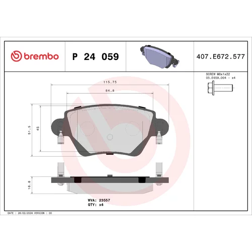 Sada brzdových platničiek kotúčovej brzdy BREMBO P 24 059