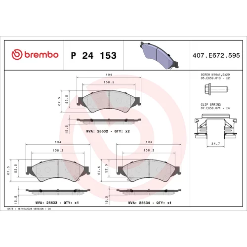 Sada brzdových platničiek kotúčovej brzdy BREMBO P 24 153X