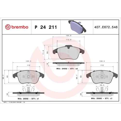 Sada brzdových platničiek kotúčovej brzdy BREMBO P 24 211