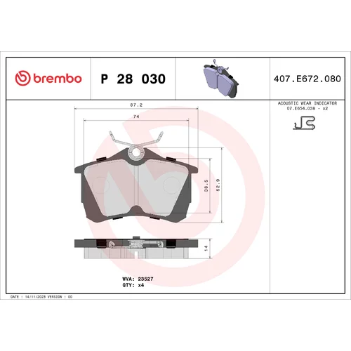 Sada brzdových platničiek kotúčovej brzdy BREMBO P 28 030