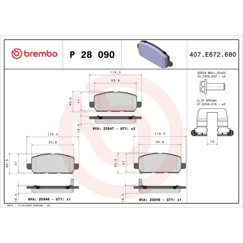 Sada brzdových platničiek kotúčovej brzdy BREMBO P 28 090