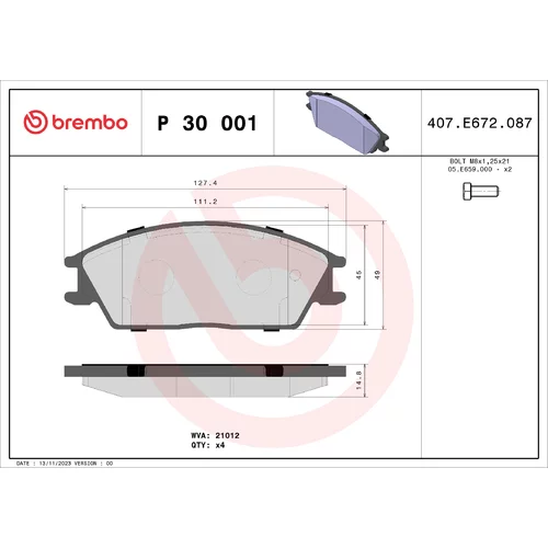 Sada brzdových platničiek kotúčovej brzdy BREMBO P 30 001